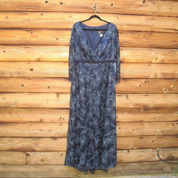 Mac Duggal 67438 Womens Plus EMBELLISHED ILLUSION LONG SLEEVE WRAP OVER A LINE - Picture 5 of 12